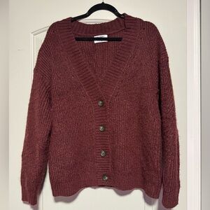 Chunky Knit Burgundy Cardigan Size M